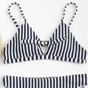 SHEIN Navy and White Striped Bikini